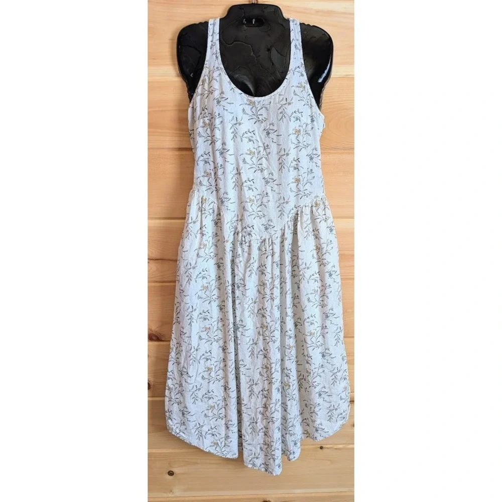 Sun Dress XS Floral Linen Blend Drop V Waist Flowy Resort Beachy Boho Relaxed - Picture 1 of 12